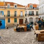 Home 20 자원순환 경제와 도시의 지속 가능성 - **Prompt:** A lively, sun-drenched street scene in a picturesque, historic neighborhood of Lisbon, P...