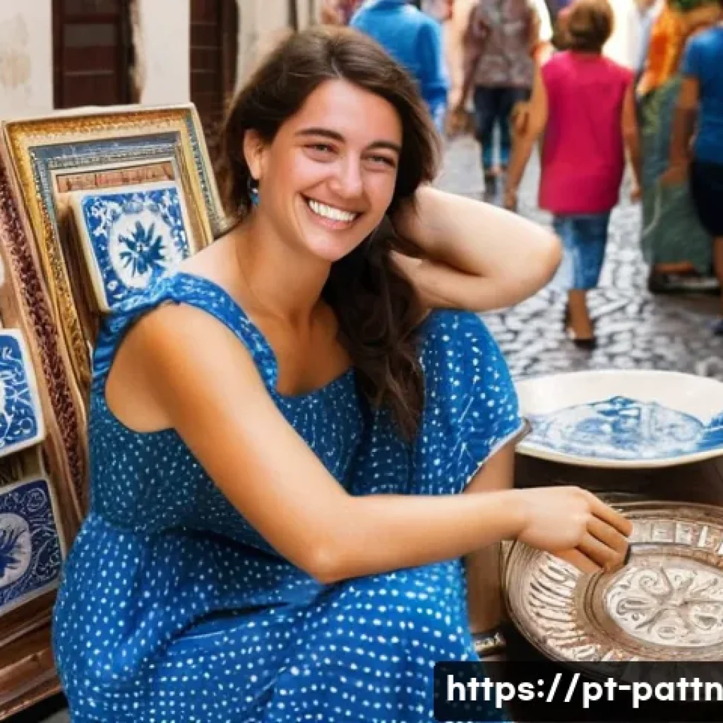 자원순환 경제와 지속 가능한 소비 - **Prompt:** A vibrant and bustling flea market scene in Lisbon, Portugal. A young woman in her late ...