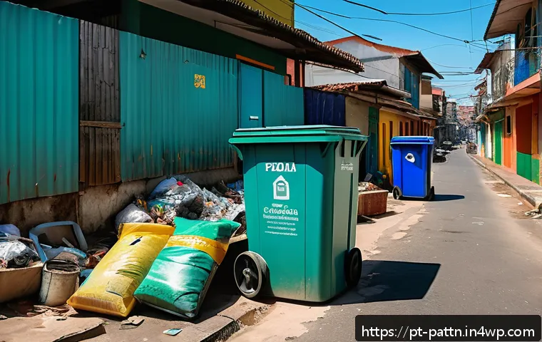 자원순환 경제 모델의 발전 동력 - A vibrant urban scene in a Brazilian neighborhood showcasing a digital selective waste collection